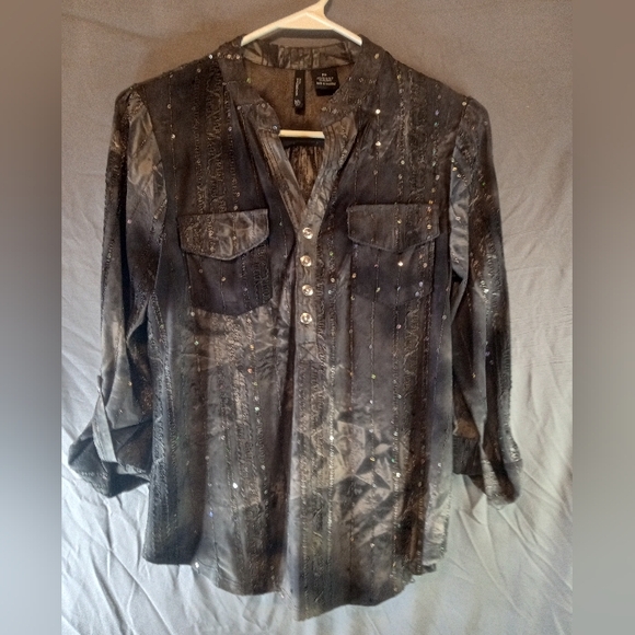 INC International Concepts Metallic Button-Up Shirt Jacket - Picture 1 of 3